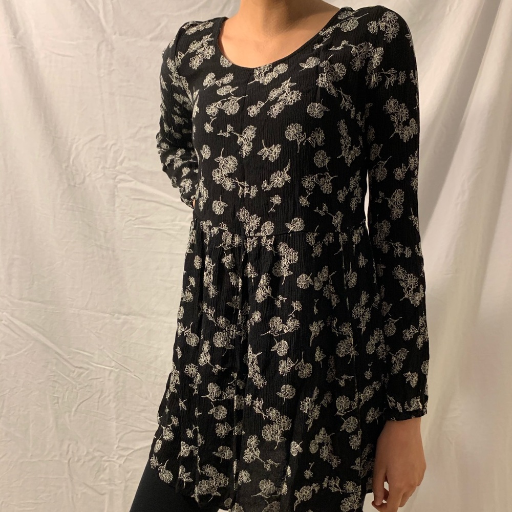 black and white floral mini dress